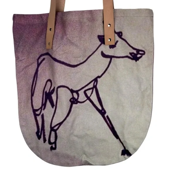 PAOM PRINT ALL OVER ME HAPPY COW CANVAS LEATHER HANDLE TOTE BAG - Picture 5 of 9